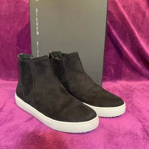 Black suede high top fashion sneaker
